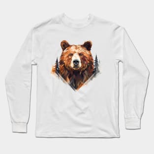 Geometric Grizzly Bear Long Sleeve T-Shirt